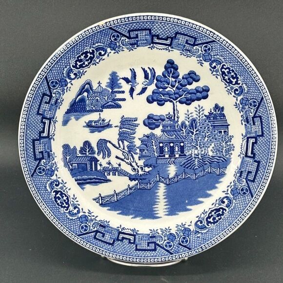 Antique Blue Willow Pattern 10.5"D, Stanley Hotel Ware by Globe Pottery Co. - Picture 1 of 6